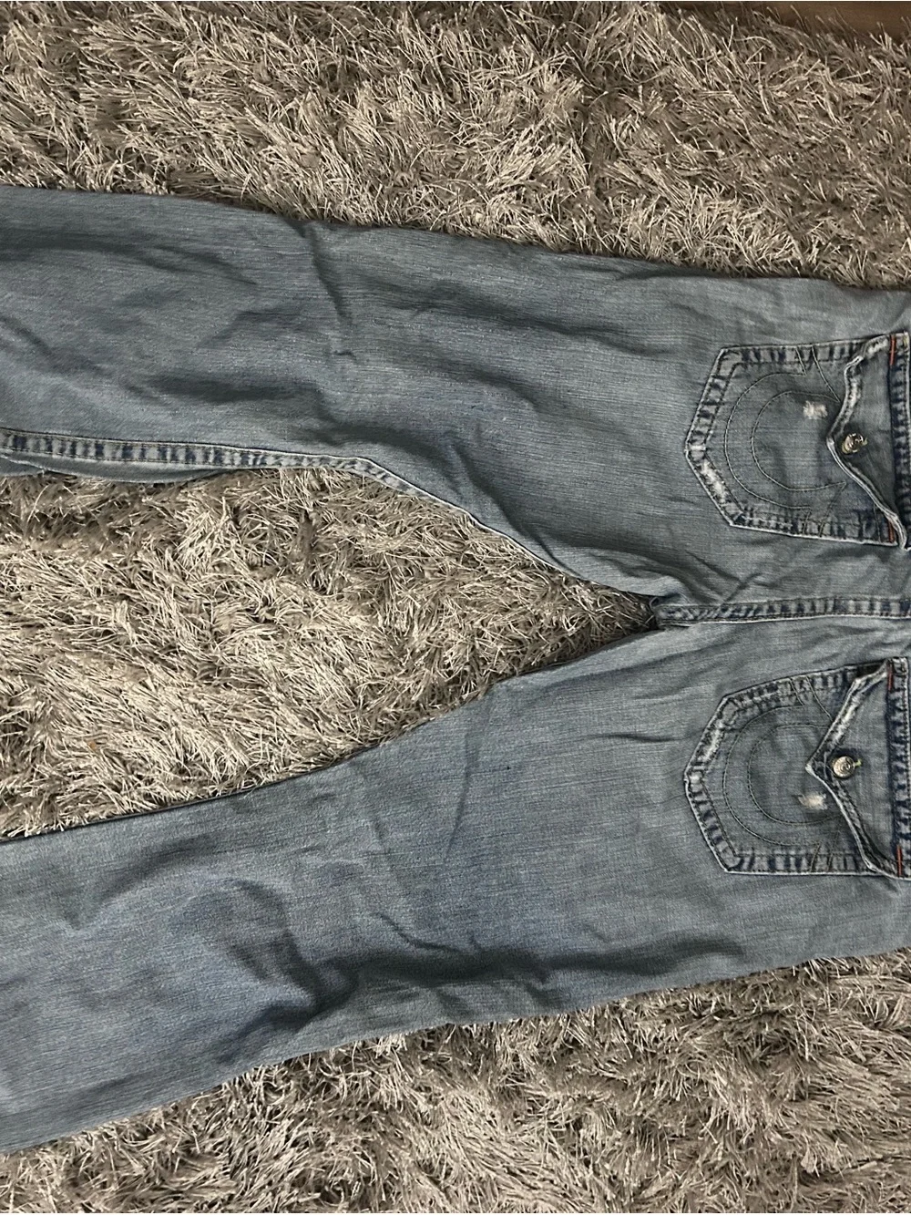 True Religion Light Blue Distressed Straight Leg Jeans